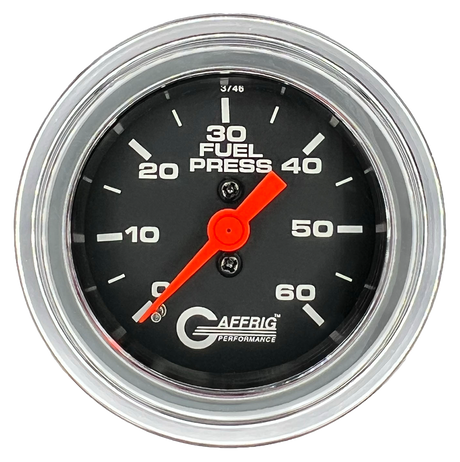 GAFFRIG 2 INCH MECHANICAL FUEL PRESSURE GAUGE 0-60 PSI GAUGE STEP RIM (002) / CHROME/POLISHED / BLACK