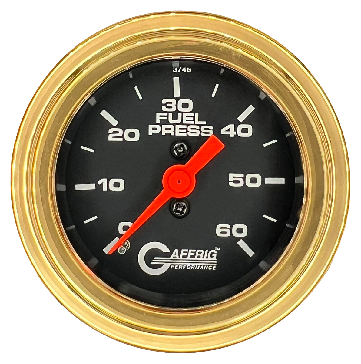 GAFFRIG 2 INCH MECHANICAL FUEL PRESSURE GAUGE 0-60 PSI GAUGE STEP RIM (002) / GOLD / BLACK