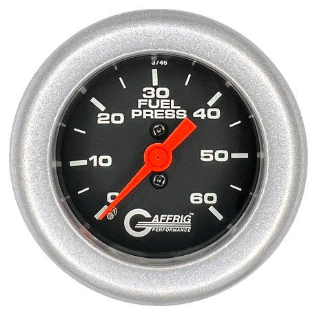 GAFFRIG 2 INCH MECHANICAL FUEL PRESSURE GAUGE 0-60 PSI GAUGE FAT RIM (218) / PLATINUM / BLACK