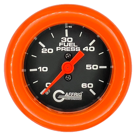 GAFFRIG 2 INCH MECHANICAL FUEL PRESSURE GAUGE 0-60 PSI GAUGE FAT RIM (218) / ORANGE / BLACK