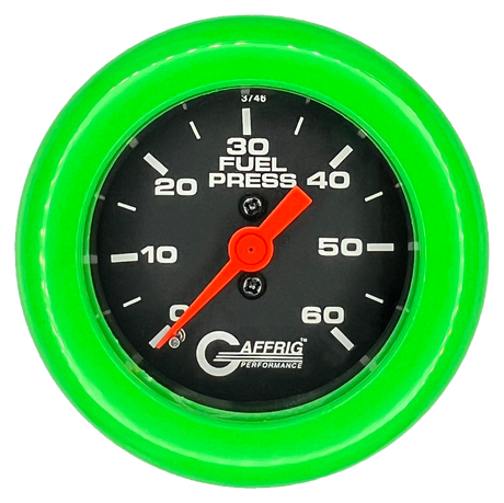 GAFFRIG 2 INCH MECHANICAL FUEL PRESSURE GAUGE 0-60 PSI GAUGE FAT RIM (218) / LIME GREEN / BLACK