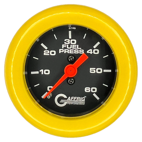 GAFFRIG 2 INCH MECHANICAL FUEL PRESSURE GAUGE 0-60 PSI GAUGE FAT RIM (218) / YELLOW / BLACK