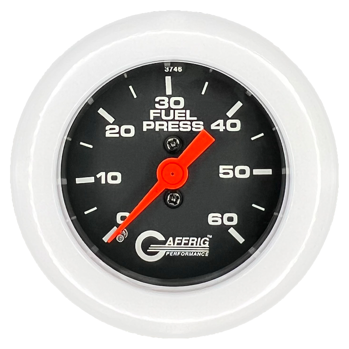 GAFFRIG 2 INCH MECHANICAL FUEL PRESSURE GAUGE 0-60 PSI GAUGE FAT RIM (218) / WHITE / BLACK