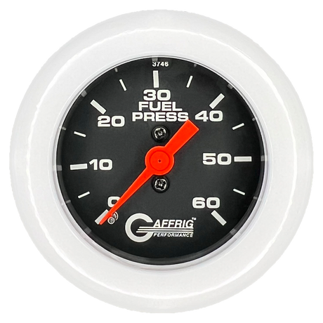 GAFFRIG 2 INCH MECHANICAL FUEL PRESSURE GAUGE 0-60 PSI GAUGE FAT RIM (218) / WHITE / BLACK