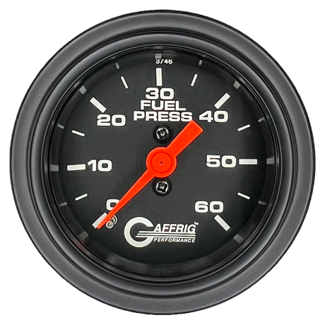 GAFFRIG 2 INCH MECHANICAL FUEL PRESSURE GAUGE 0-60 PSI GAUGE STEP RIM (002) / BLACK / BLACK