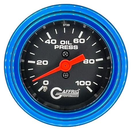 GAFFRIG 2 INCH MECHANICAL OIL PRESSURE 0-100 PSI GAUGE STEP RIM (002) / BLUE / BLACK