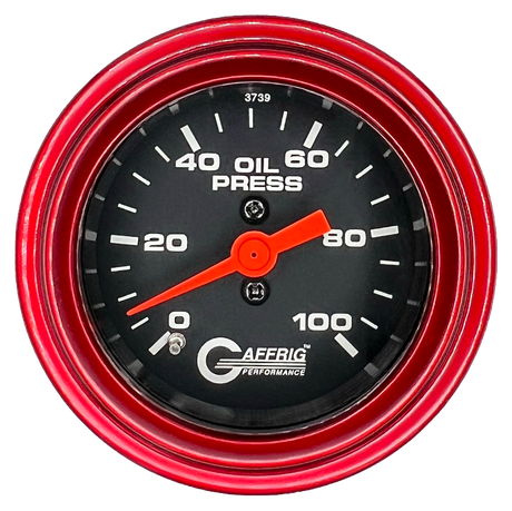 GAFFRIG 2 INCH MECHANICAL OIL PRESSURE 0-100 PSI GAUGE STEP RIM (002) / RED / BLACK