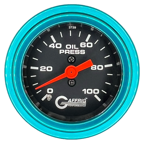 GAFFRIG 2 INCH MECHANICAL OIL PRESSURE 0-100 PSI GAUGE STEP RIM (002) / TEAL / BLACK