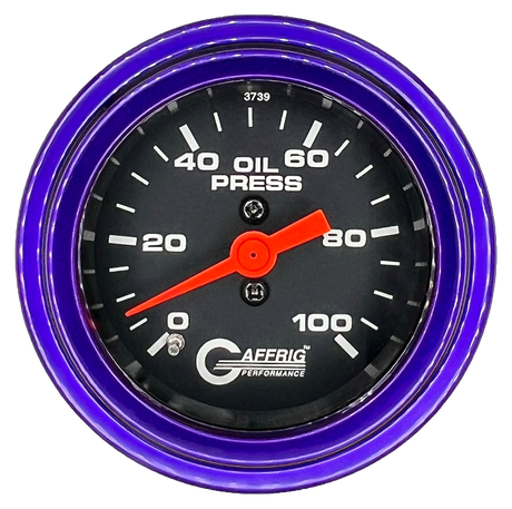 GAFFRIG 2 INCH MECHANICAL OIL PRESSURE 0-100 PSI GAUGE STEP RIM (002) / PURPLE / BLACK