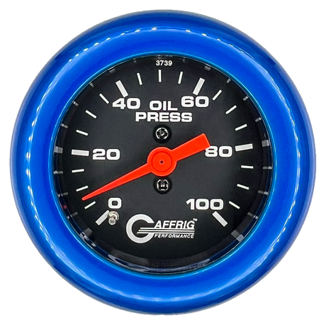 GAFFRIG 2 INCH MECHANICAL OIL PRESSURE 0-100 PSI GAUGE FAT RIM (218) / BLUE / BLACK