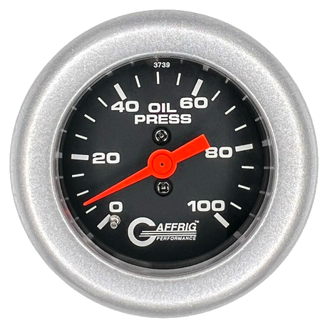 GAFFRIG 2 INCH MECHANICAL OIL PRESSURE 0-100 PSI GAUGE FAT RIM (218) / PLATINUM / BLACK