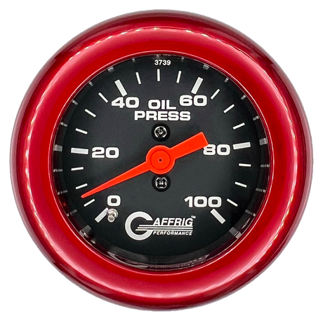 GAFFRIG 2 INCH MECHANICAL OIL PRESSURE 0-100 PSI GAUGE FAT RIM (218) / RED / BLACK