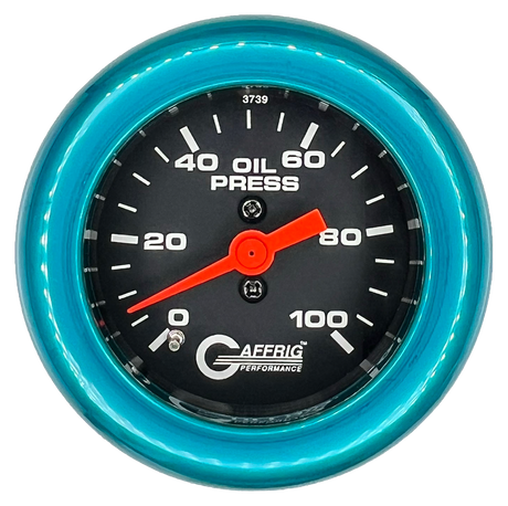 GAFFRIG 2 INCH MECHANICAL OIL PRESSURE 0-100 PSI GAUGE FAT RIM (218) / TEAL / BLACK