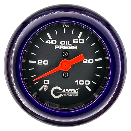 GAFFRIG 2 INCH MECHANICAL OIL PRESSURE 0-100 PSI GAUGE FAT RIM (218) / PURPLE / BLACK