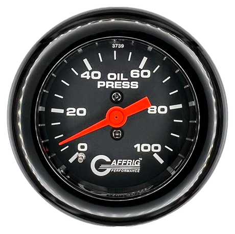 GAFFRIG 2 INCH MECHANICAL OIL PRESSURE 0-100 PSI GAUGE FAT RIM (218) / BLACK / BLACK