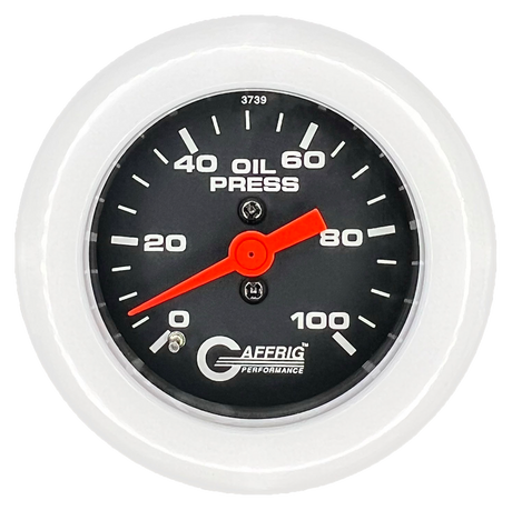 GAFFRIG 2 INCH MECHANICAL OIL PRESSURE 0-100 PSI GAUGE FAT RIM (218) / WHITE / BLACK