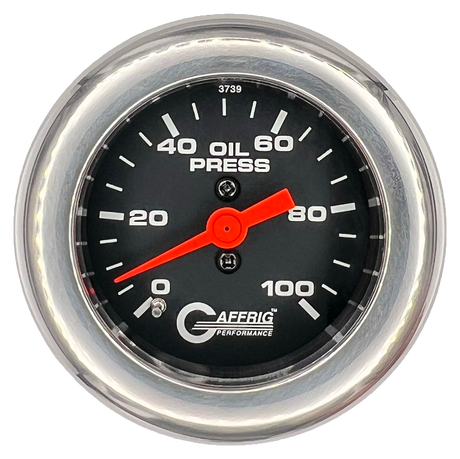 GAFFRIG 2 INCH MECHANICAL OIL PRESSURE 0-100 PSI GAUGE FAT RIM (218) / CHROME/POLISHED / BLACK