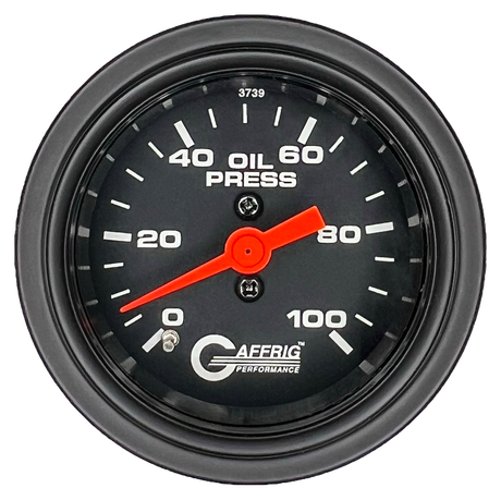 GAFFRIG 2 INCH MECHANICAL OIL PRESSURE 0-100 PSI GAUGE STEP RIM (002) / BLACK / BLACK