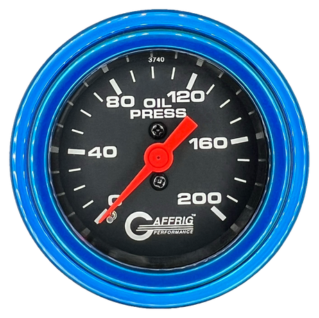 GAFFRIG 2 INCH MECHANICAL OIL PRESSURE 0-200 PSI GAUGE STEP RIM (002) / BLUE / BLACK