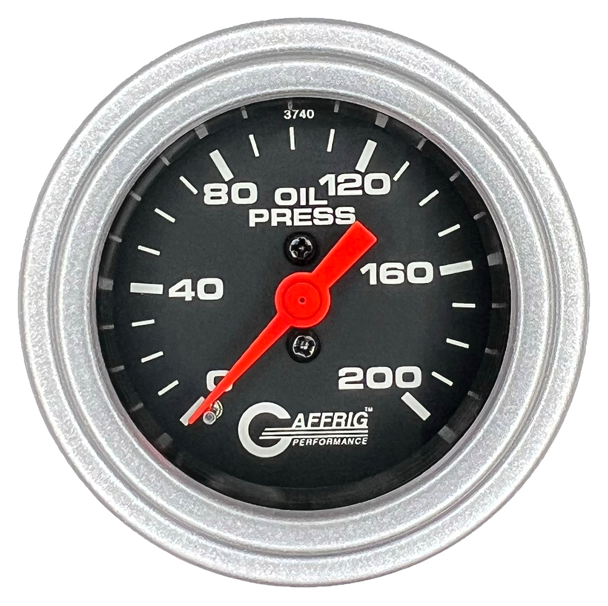 GAFFRIG 2 INCH MECHANICAL OIL PRESSURE 0-200 PSI GAUGE STEP RIM (002) / PLATINUM / BLACK