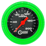 GAFFRIG 2 INCH MECHANICAL OIL PRESSURE 0-200 PSI GAUGE STEP RIM (002) / LIME GREEN / BLACK