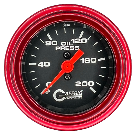 GAFFRIG 2 INCH MECHANICAL OIL PRESSURE 0-200 PSI GAUGE STEP RIM (002) / RED / BLACK