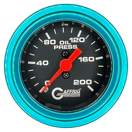 GAFFRIG 2 INCH MECHANICAL OIL PRESSURE 0-200 PSI GAUGE STEP RIM (002) / TEAL / BLACK