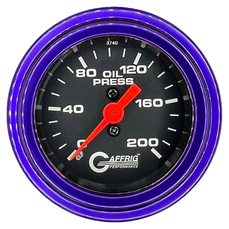 GAFFRIG 2 INCH MECHANICAL OIL PRESSURE 0-200 PSI GAUGE STEP RIM (002) / PURPLE / BLACK