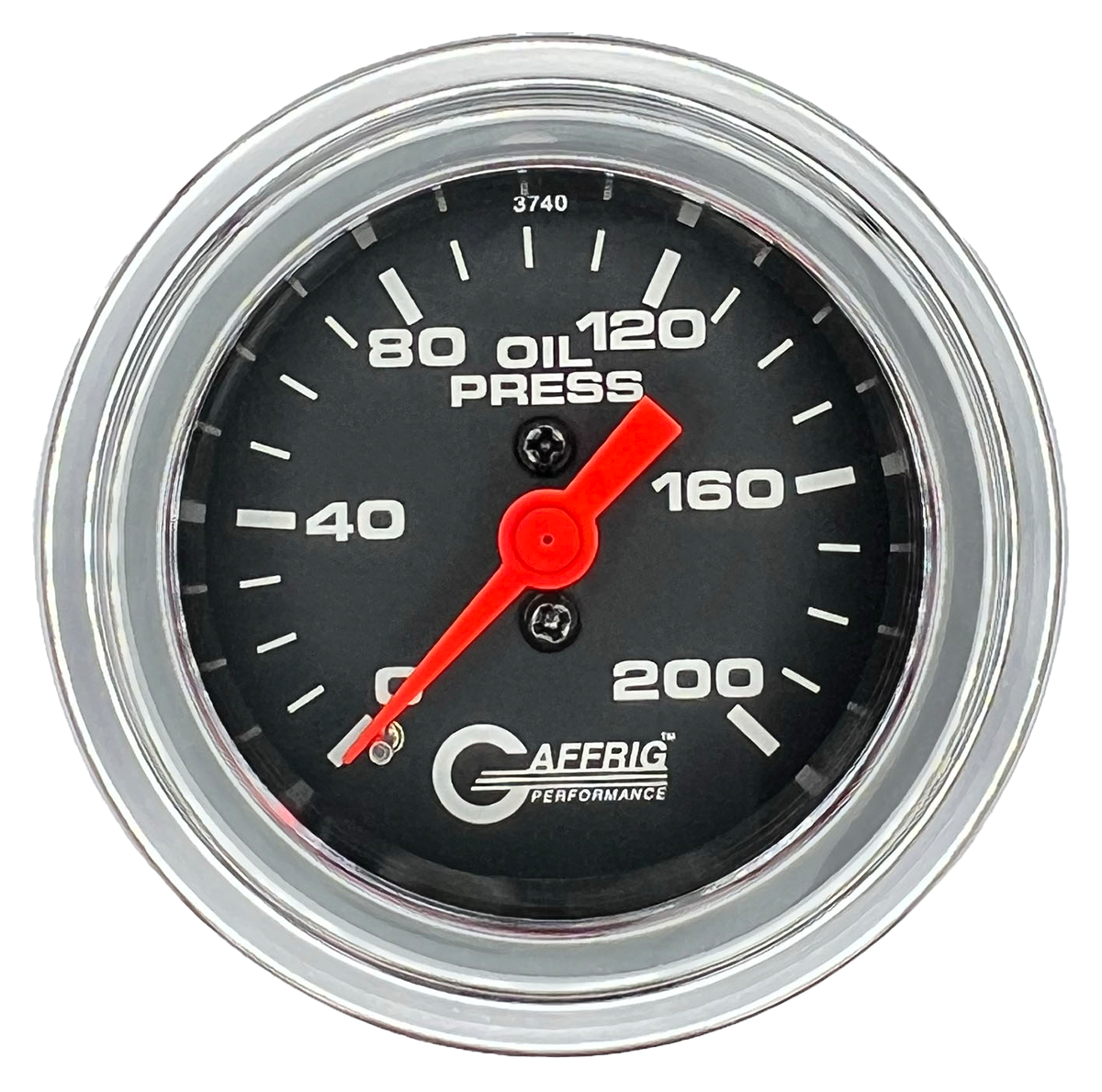 GAFFRIG 2 INCH MECHANICAL OIL PRESSURE 0-200 PSI GAUGE STEP RIM (002) / CHROME/POLISHED / BLACK