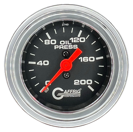 GAFFRIG 2 INCH MECHANICAL OIL PRESSURE 0-200 PSI GAUGE STEP RIM (002) / CHROME/POLISHED / BLACK