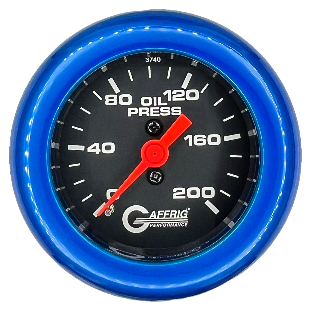 GAFFRIG 2 INCH MECHANICAL OIL PRESSURE 0-200 PSI GAUGE FAT RIM (218) / BLUE / BLACK