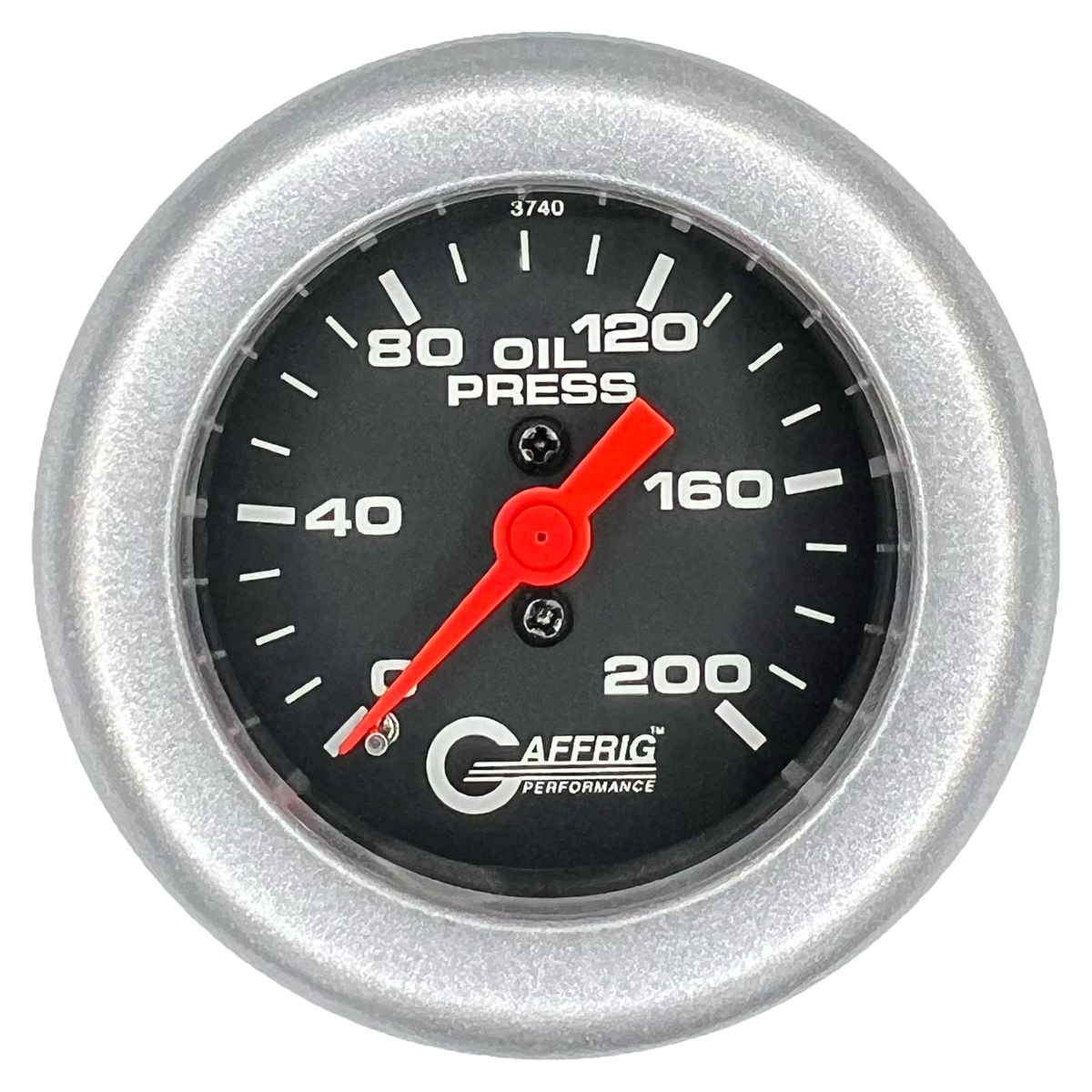 GAFFRIG 2 INCH MECHANICAL OIL PRESSURE 0-200 PSI GAUGE FAT RIM (218) / PLATINUM / BLACK