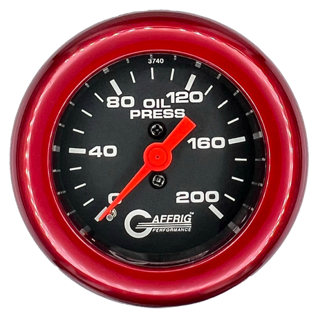 GAFFRIG 2 INCH MECHANICAL OIL PRESSURE 0-200 PSI GAUGE FAT RIM (218) / RED / BLACK