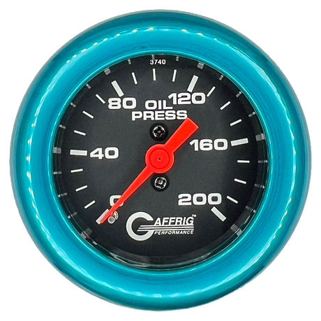 GAFFRIG 2 INCH MECHANICAL OIL PRESSURE 0-200 PSI GAUGE FAT RIM (218) / TEAL / BLACK