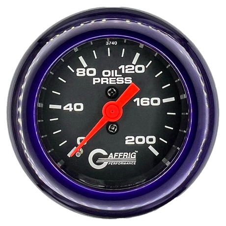 GAFFRIG 2 INCH MECHANICAL OIL PRESSURE 0-200 PSI GAUGE FAT RIM (218) / PURPLE / BLACK