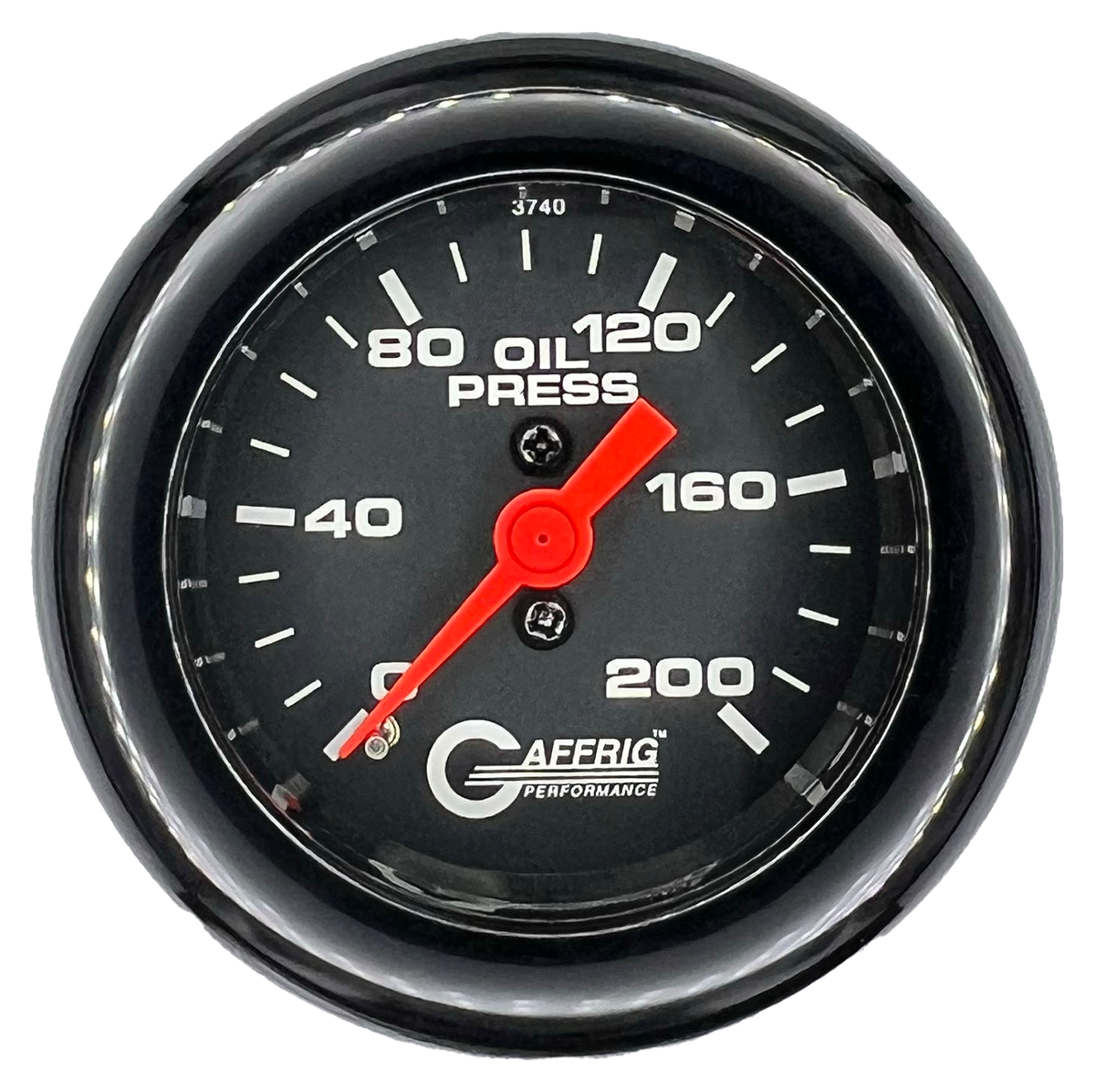 GAFFRIG 2 INCH MECHANICAL OIL PRESSURE 0-200 PSI GAUGE FAT RIM (218) / BLACK / BLACK