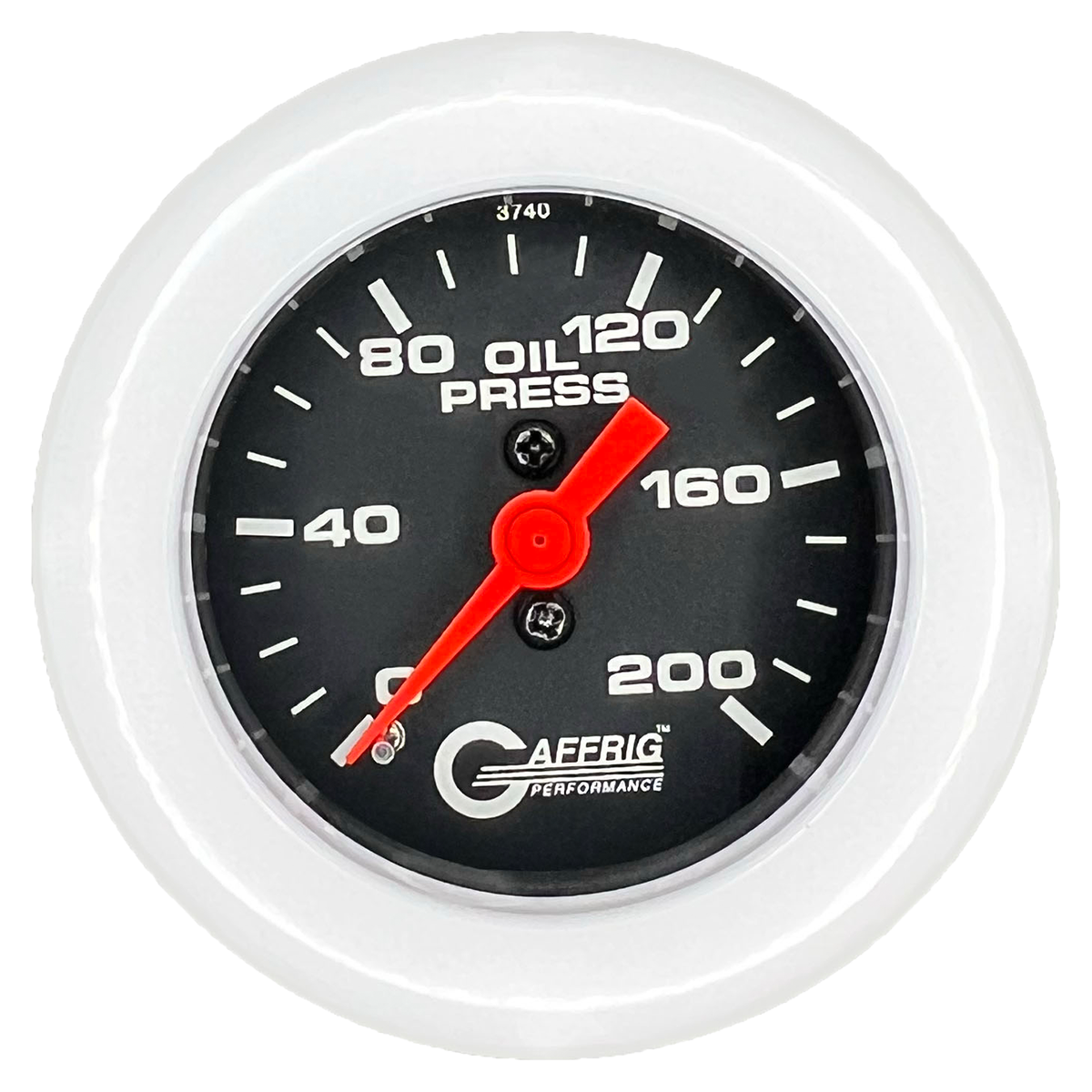 GAFFRIG 2 INCH MECHANICAL OIL PRESSURE 0-200 PSI GAUGE FAT RIM (218) / WHITE / BLACK