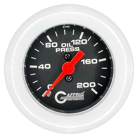 GAFFRIG 2 INCH MECHANICAL OIL PRESSURE 0-200 PSI GAUGE FAT RIM (218) / WHITE / BLACK