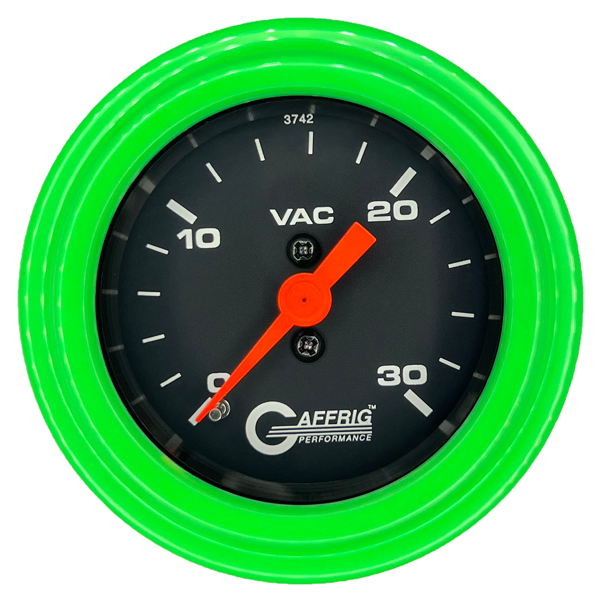 GAFFRIG 2 INCH MECHANICAL VACUUM 0-30 HG GAUGE STEP RIM (002) / LIME GREEN / BLACK