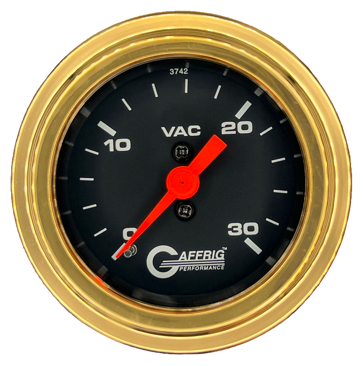 GAFFRIG 2 INCH MECHANICAL VACUUM 0-30 HG GAUGE STEP RIM (002) / GOLD / BLACK