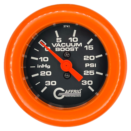 GAFFRIG 2 INCH MECHANICAL VACUUM 0-30HG/BOOST 0-30PSI GAUGE FAT RIM (218) / ORANGE / BLACK