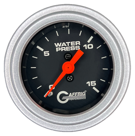 GAFFRIG 2 INCH MECHANICAL WATER PRESSURE 0-15 PSI GAUGE STEP RIM (002) / PLATINUM / BLACK