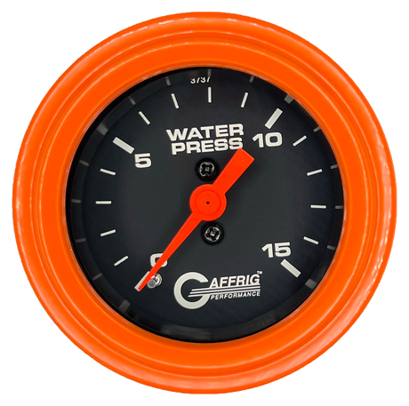 GAFFRIG 2 INCH MECHANICAL WATER PRESSURE 0-15 PSI GAUGE STEP RIM (002) / ORANGE / BLACK