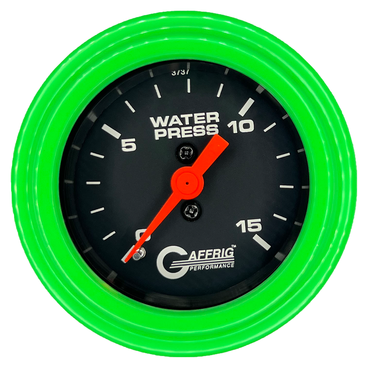 GAFFRIG 2 INCH MECHANICAL WATER PRESSURE 0-15 PSI GAUGE STEP RIM (002) / LIME GREEN / BLACK