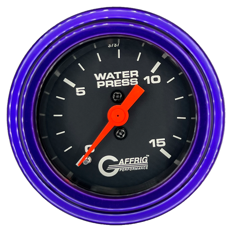 GAFFRIG 2 INCH MECHANICAL WATER PRESSURE 0-15 PSI GAUGE STEP RIM (002) / PURPLE / BLACK