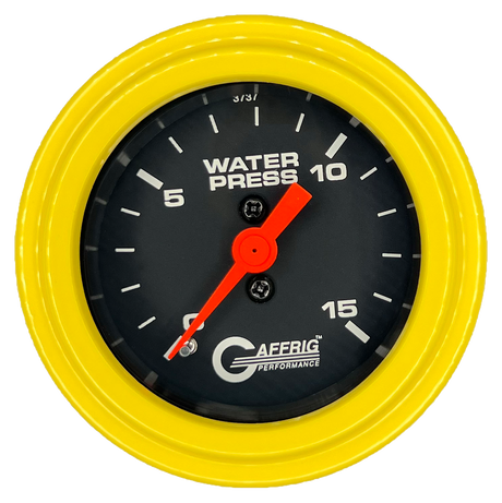 GAFFRIG 2 INCH MECHANICAL WATER PRESSURE 0-15 PSI GAUGE STEP RIM (002) / YELLOW / BLACK