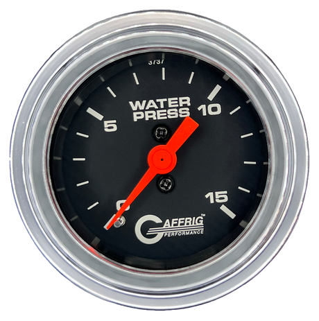 GAFFRIG 2 INCH MECHANICAL WATER PRESSURE 0-15 PSI GAUGE STEP RIM (002) / CHROME/POLISHED / BLACK