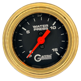 GAFFRIG 2 INCH MECHANICAL WATER PRESSURE 0-15 PSI GAUGE STEP RIM (002) / GOLD / BLACK