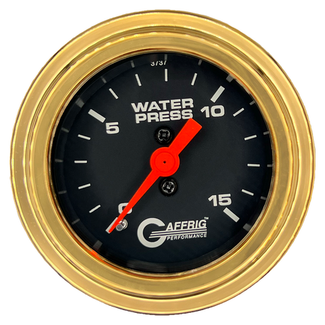 GAFFRIG 2 INCH MECHANICAL WATER PRESSURE 0-15 PSI GAUGE STEP RIM (002) / GOLD / BLACK