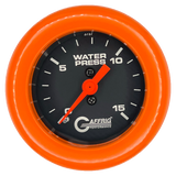 GAFFRIG 2 INCH MECHANICAL WATER PRESSURE 0-15 PSI GAUGE FAT RIM (218) / ORANGE / BLACK